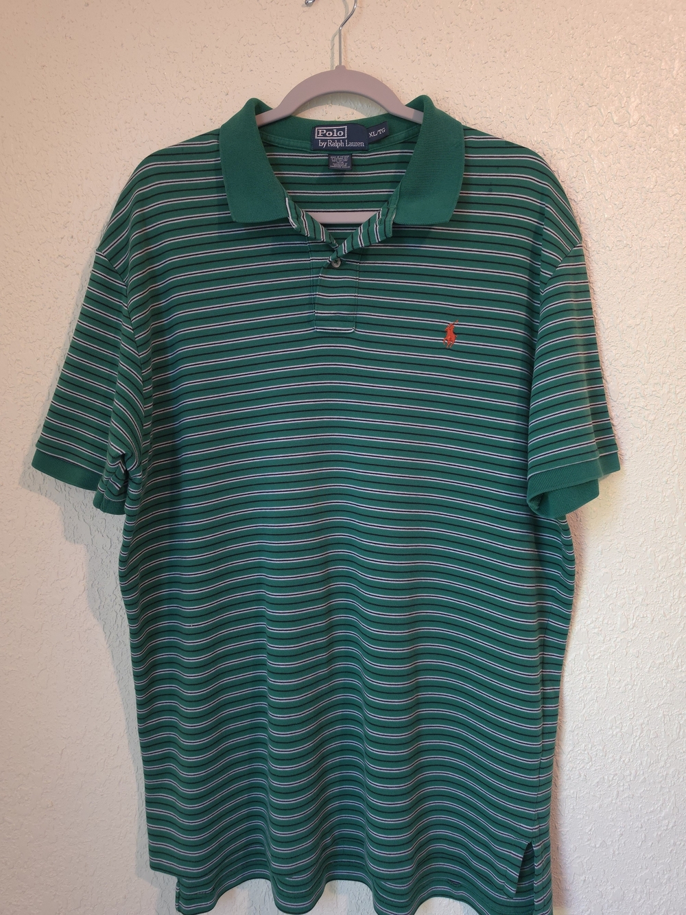 Polo by Ralph Lauren Green Striped Polo with Red Pony 100% Cotton XL